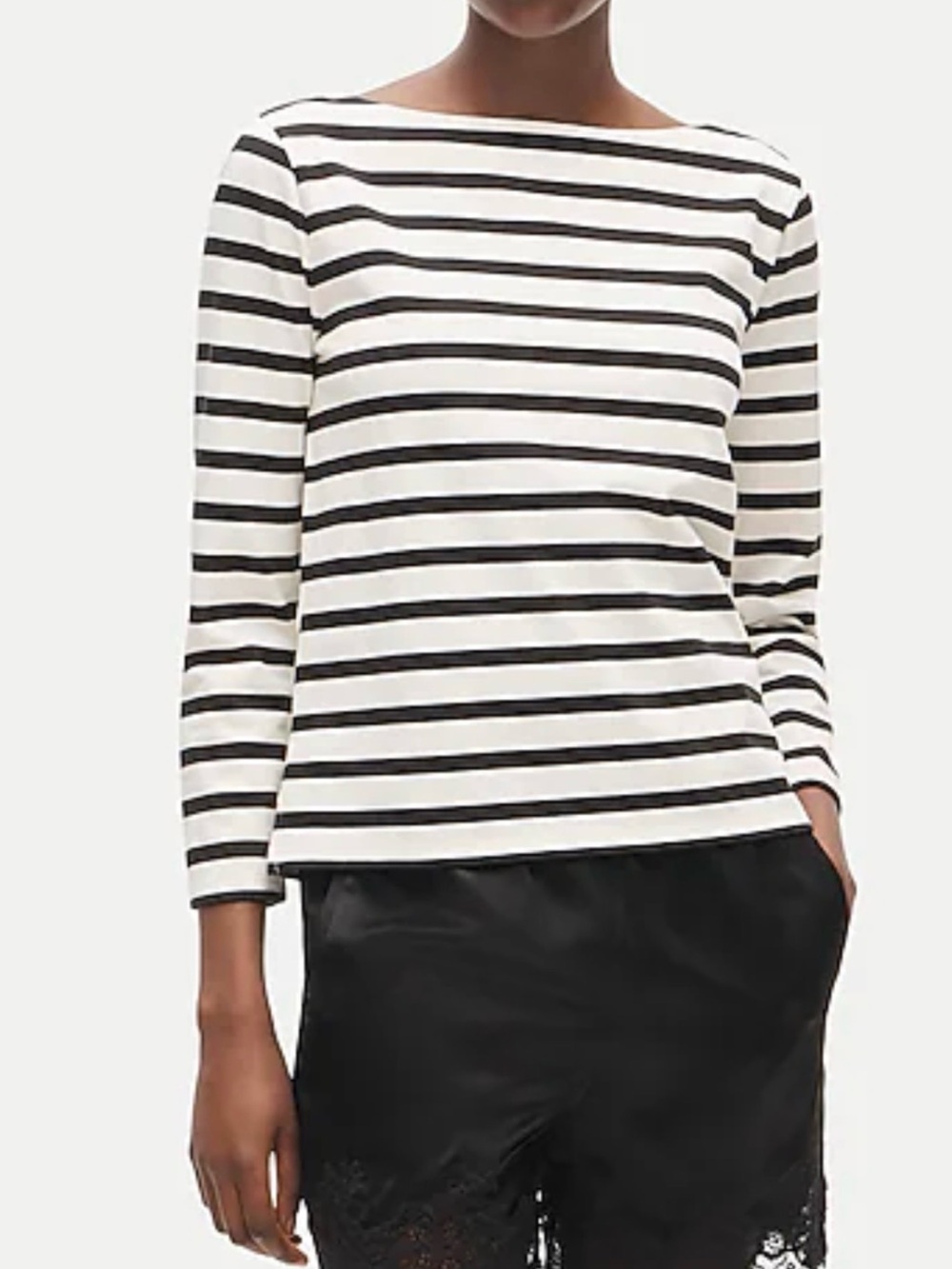 Women's Black & Ivory Breton style Striped Boatneck Long-Sleeve Top like new XL